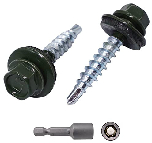 Marcopol Confezione da 50 viti per coperture in metallo, 4,8 x 35 mm, verniciate autoperforanti con rondelle in EPDM, viti esagonali in lamiera (50, colore verde cromato RAL 6020)