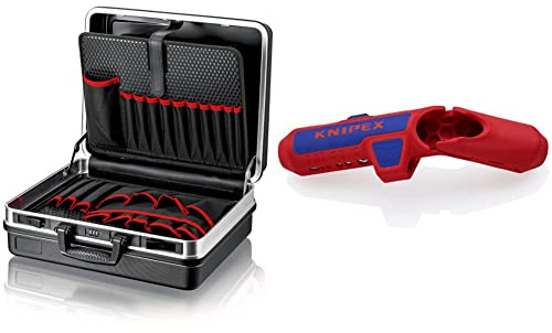 KNIPEX Werkzeugkoffer Basic leer 00 21 05 LE, Schwarz & ErgoStrip Universal-Abmantelungswerkzeug (135 mm) 16 95 01 SB