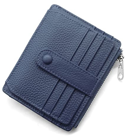 REETEE Geldbörse Damen Herren Klein Echtes Leder Kreditkartenetui RFID Schutz Geldbeutel Damen Kartenetui mit Münzfach, Mini Männer Portemonnaie 14 Kartenhalter Slim Wallet Geschenkbox (blau)