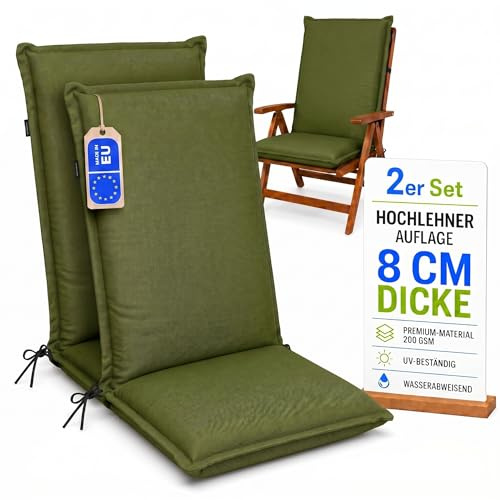 Pillows24 Hochlehner Auflagen 2er Set 120x50x8cm, Wasserabweisend & UV-fest