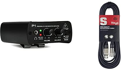 Behringer POWERPLAY P1 Persönlicher In-Ear-Monitor-Verstärker & Stagg Hochwertiges Mikrofonkabel XLR-auf XLR-Stecker, 6 m, Schwarz