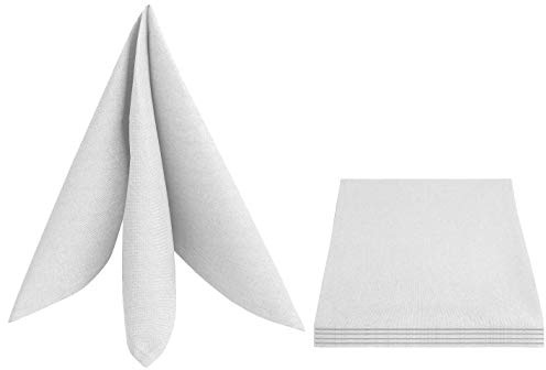 DecoHomeTextil Leinen Optik Servietten 4er-Set Eckig 50 x 50 cm Weiß Abwaschbar Wasserabweisend Fleckschutz Pflegeleicht mit Saumrand