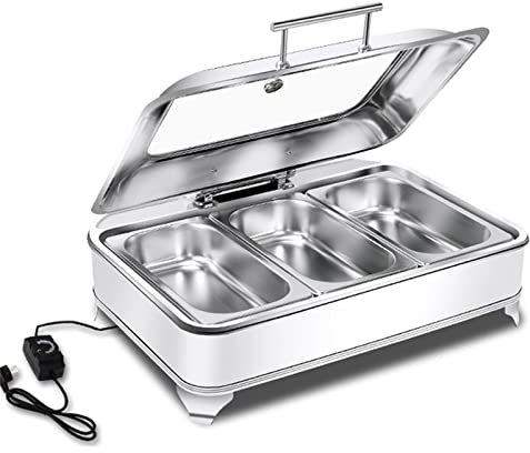 BOVDC 9l Chafing Dish, Speisewärmer Elektrisch, Warmhaltebehälter Essen, Warmhaltebehälter Wärmebehälter Essen Edelstahl, Buffetwärmer Für Hochzeitsbuffet Oder Party, Einstellbare Temperatur 30-85