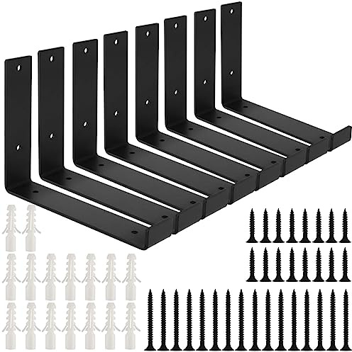 HEIHAK 8 Pack Heavy Duty Shelf Brackets, 200 x 40 x 150mm Industrial Scaffold Shelf Brackets Wall Mounted Support with Lip for Living Rooms, and Garage, Black