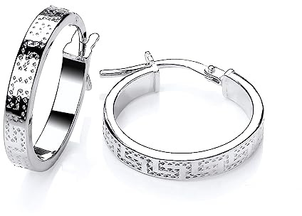 Old English Jewellers Sterling Silver Greek Key Hoop Creole Earrings - 20mm Diameter - 925 Silver