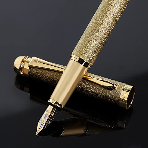 BOCIYER fancy fountain pen set,Luxury Fine Nib,Includes 10 Ink Cartridges&Ink Converter,Best Pen Gift Case for Men & Women,Nice office writing Pens(Gold)