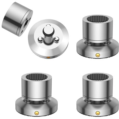 Viborg Lautsprecher Füße 4er Set Verstellbar Resonanzdämpfer Lautsprecher Absorber Füße Selbstklebend HiFi Gerätefüße (42.5mm×50mm, Silber)