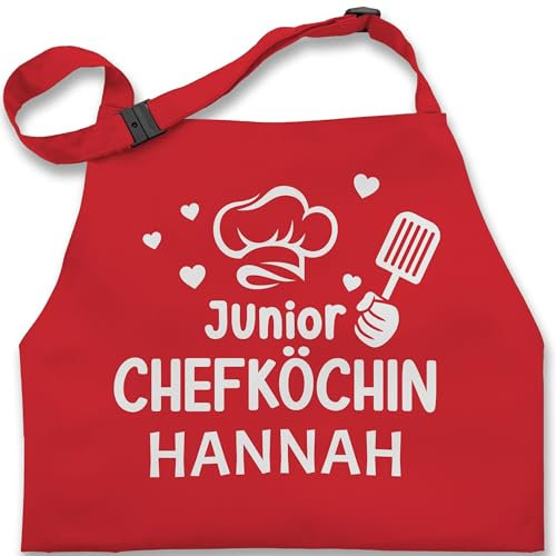 Kinderschürze Schürze Kinder Jungen - Kochschürze - Junior Chefköchin mit Namen- Geschenk für Mädchen Küche Küchenhelferin - 2-6 Jahre - Rot - kinderkochschürze koch kinderkochschürzen