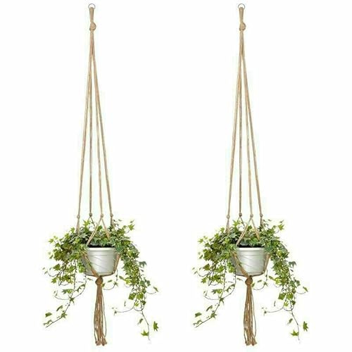 Lot de 3 suspensions en macramé pour pot de fleurs d'intérieur et d'extérieur - Blanc - 122 cm