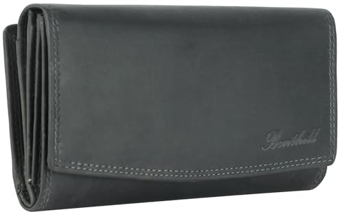 Benthill Damen Geldbörse Groß Echt Leder | Großes Portemonnaie XXL mit RFID Schutz | Vintage Echtleder Damenbörse mit vielen Kartenfächer inkl. Geschenkbox, Farbe:Olive - Grau