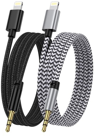 iPhone Aux auf Lightning Kabel Adapter (2 Pack) - 3,5mm Aux Adapter für iPhone 14 Pro/14 Plus/13/12/11/SE/XS/XR/X/8 - Audio Verbindung für Auto, Kopfhörer, Lautsprecher