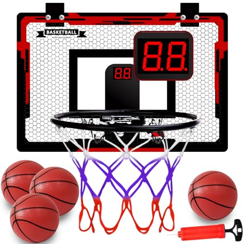Mini panier, panier de basket-ball pour enfants avec marque-point électronique, professionnel de panier, panier de basket-ball pour intérieur et extérieur avec 4 ballons, cadeau pour garçons et filles