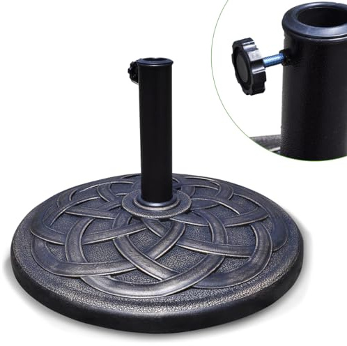 KOMFOTTEU Support de Parasol Rond en Résine, Pied de Parasol pour Mât de Parasol Φ38/48 mm, Base de Parasol, Poids autoportant de 19 kg, pour Jardin, Terrasse, Balcon, Bronze