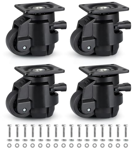 Skelang Leveling Machine Caster, 50 Mm Adjustable Caster Wheel with Ratchet Handle, Retractable Plate Caster for Machine Equipment, Heavy Duty Workbench, Pack of 4