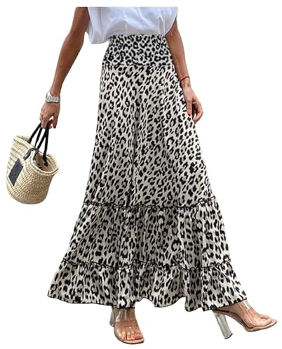 Gonna da Donna Gonna Lunga con Stampa Leopardata Gonna Fluida Swing Gonne Estive Gonna da Spiaggia
