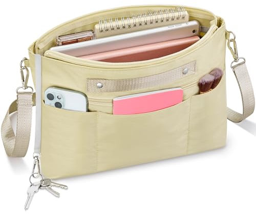 Eurhomewit Handtaschen Organizer, Wasserdicht Nylon Taschenorganizer, Innentasche für Handtaschen Groß, Taschen Organizer mit Abnehmbarem Schultergurt (Aprikose, M)