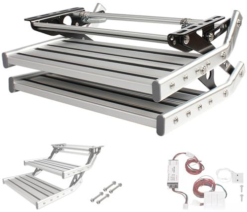 Marche Pied Caravane, Assemblage de Marches pour Camping Car, Marches pour Camping Car, Revêtement en Poudre, Marches Antidérapantes, Expansion ou Effondrement Compact, Capacité de 200 Kg(DOUBLE LAYER