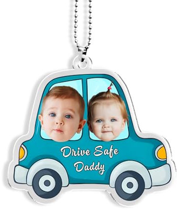 Personalisierter Auto Rückspiegel Anhänger Lustige Foto Autobehänge, Mit Name Text Gravur Rückspiegel Dekoration Vater Geschenke Für Das Erste Auto Söhne Töchter Deko Acryl Für Mama (style 2-2photo)