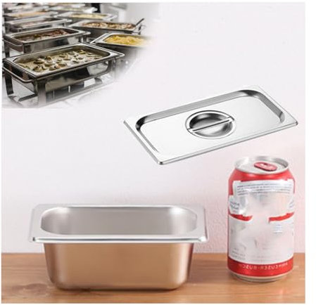 NJDQFA Rechteckig Buffet Speisenwärmer,Thermobehälter Für Speiseeis,Edelstahl Meal Prep Boxen Gastronormbehälter,1/9（17.5 * 10.8）,6.5cm0.8side