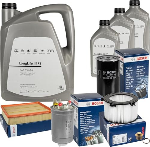 Inspektionspaket Wartungspaket Filterset mit 8 L 0W-30 Motoröl LongLife 3 FE, Ölfilter Luftfilter Kraftstofffilter Innenraumfilter Ölablassschraube