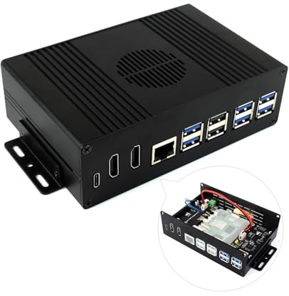 Waveshare Multi-Functional All-In-One Mini-Computer Kit B for Raspberry Pi 5 Aluminum Alloy Case with PCIe to 4-ch USB 3.2 Gen1 Adapter Board Support PCIe Extending to 4-Ch USB3.2 Gen1 Port