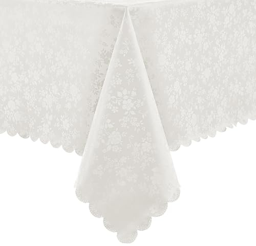 Romanstile Outdoor Tischdecke Wetterfest 140 x 180 eckig Wachstuch abwischbar Weiss 350GSM große Festliche Tafelwäsche wasserdicht,hochwertig,Elegante Dekoration für Party,Garten,Grill,Balkon,Frühling