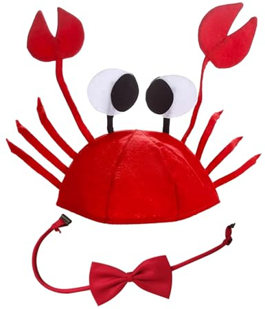 AWAVM Sombrero de cangrejo rojo ajustable + pajarita vino tinto para Halloween, Navidad, Pascua, decoración de fiesta para adultos, niños y niñas
