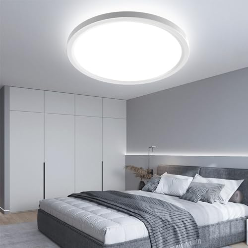 OTREN LED Deckenleuchte Flach Rund, 24W 6500K Deckenlampe Panel IP44 Badlampe Modern Ultra Dünn Lampe für Schlafzimmer Küche Wohnzimmer Flur Balkon Keller, Ø27CM