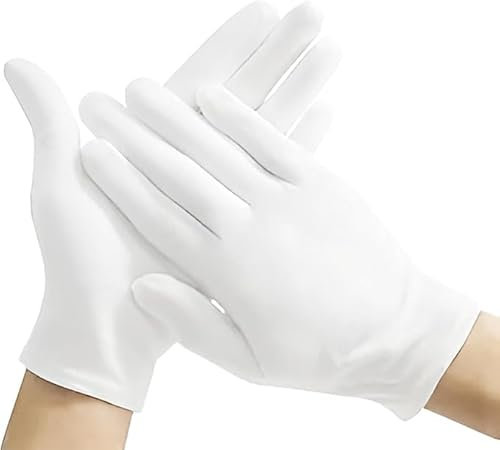 White Cotton Gloves - 2 Pairs for Eczema, Dry Hands, Moisturizing Spa Therapy