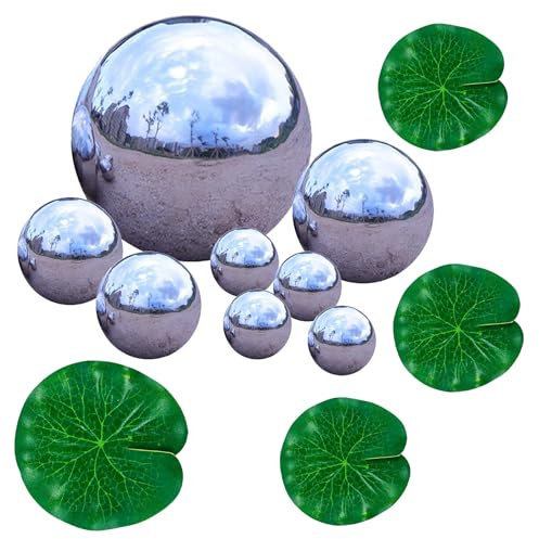 DINGFENG 8 Set Schwimmkugeln Für Miniteich, mit 4 Seerosen Künstlich Schwimmend Lotusblätter Für Teichdeko Terrassenteich Zinkwannen Solarbrunnen Garten Balkon Asserpflanzen Miniteich Deko Dekokugeln