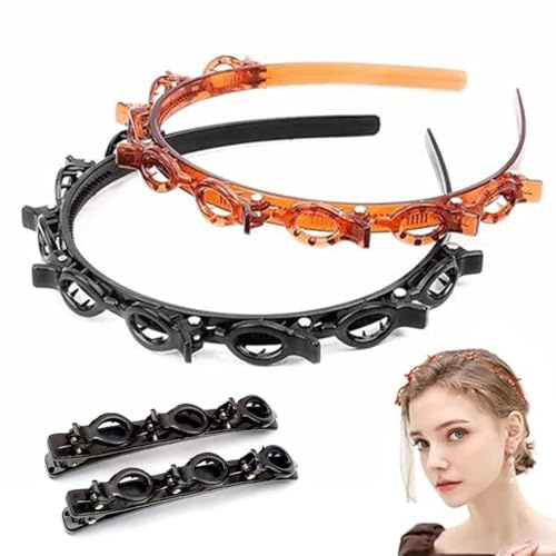 Bangs Hairstyle Hairpin, 2 PCS Frisurenhilfe Haarreif mit 2 Klammern, geflochtene Haarspangen, Pony-Haarspangen, geflochtene Stirnbänder, Styling-Zubehör für Frauen, Mädchen