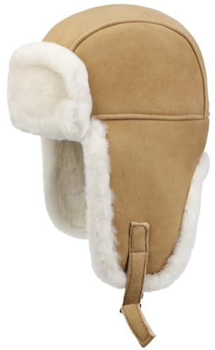 Seeberger Lammull Pilotmössa Damer - med öronklaffar, läderband höst-vinter Vinter - L (58-59 cm) camel