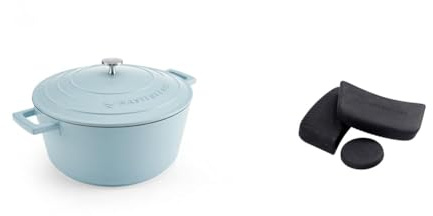 MasterClass 5L Blue Sky Casserole Dish with MasterClass Heat-Resistant Silicon Pan Handles and Lid Handle (3pc)