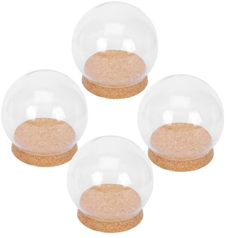 JEWEDECO 4pcs Preserved Flower Glass Dome Covers with Cork Base, Glass Display Bell Jar for Desktop Floral Decoration and Holiday Craft, 12cm Sphere Micro-landscape Vase Set