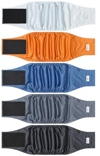 5 Pack Dog Diapers Male Reusable, Premium Belly Bands for Male Dogs, High Absorbing Dog Pee Wraps for Doggie in Incontinence or Excitable Urination and Training Gray XS