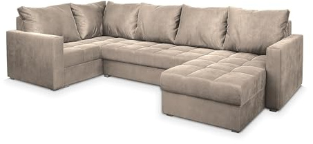 Masseno Ecksofa LORIVO L-S mit Schlaffunktion U-Form, Sofa mit Bettkasten, Wohnzimmersofa, Couch, Soffa, Bettsofa, Couchgarnitur- Beige, Paros 02