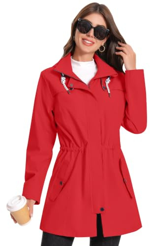Zdoynto Regenjacke Regenmantel Damen Kapuze Lang Women Rain Jacket Frauen Übergangsjacke Softshelljacke Wasserdicht Trenchcoat Outdoor Schwarz S