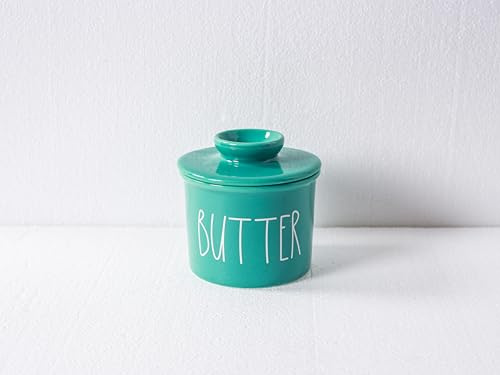 Farmhouse Butter Crock for Countertop，French Butter Keeper to Leave on Counter with Water Line,Butter Holder Dish for Fresh Spreadable Butter，3pcs Set,Ceramic,Green