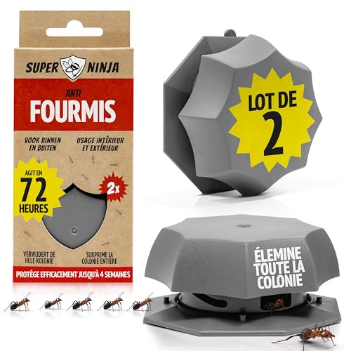 Super Ninja Anti Fourmis Maison Interieur, Piege a Fourmis, Lot de 2 | Appât Liquide Prêt à l'Emploi, Élimine la Reine et la Colonie, Boîtes Anti Fourmi, Utilisable aussi en Extérieur