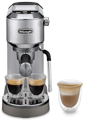 De'Longhi Dedica Duo EC890.M Macchina Manuale per Caffè Espresso, Cappuccino e Cold Brew, Barista, Dotata di Lancia vapore per My LatteArt, Display Touch,Larga 15cm, Serbatoio Estraibile 1,1L, Metallo