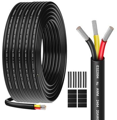 HuLuWa UL2464 20AWG 3x0,52mm² Cavo 3 Conduttori, 20m | Rame stagnato, guaina PVC. Per LED RGB, controlli ed elettronica a bassa tensione 5V/12V/24V.