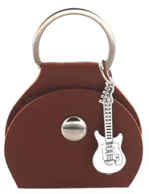 ERQIAO Plektrum-Etui mit kleinem Schlüsselanhänger aus PU-Leder für Gitarristen und Musikliebhaber, Plektrentasche, Braun, silberfarben, Talla única