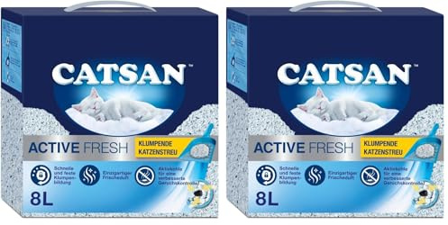 CATSAN Active Fresh – Katzenstreu aus Naturton mit Aktivkohle – Effektive Bindung von Geruch und Feuchtigkeit – 1 x 8 Liter (Packung mit 2)