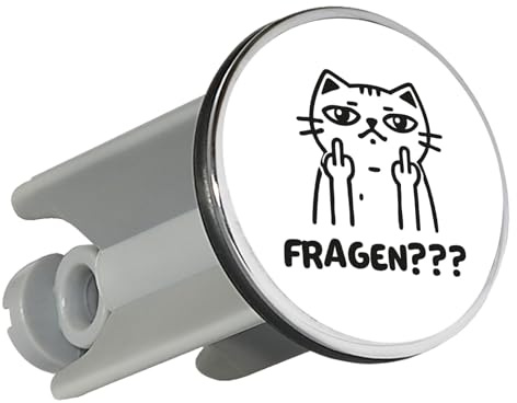 Huuraa Waschbeckenstöpsel Fragen? grimmige Katze Geschenk | Universal Stopfen 4cm höhenverstellbar Abflussstopfen Geschenkidee Stöpsel mit Motiv für das Waschbecken