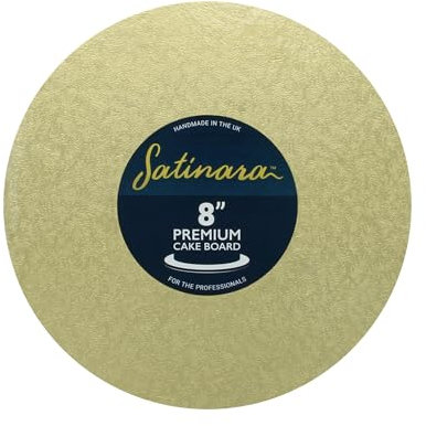 Satinara Cake Board | Gold | 8 Cake Drum, Pale Gold Foil Covered, 12mm Thick - 8 Inch Round, Single
