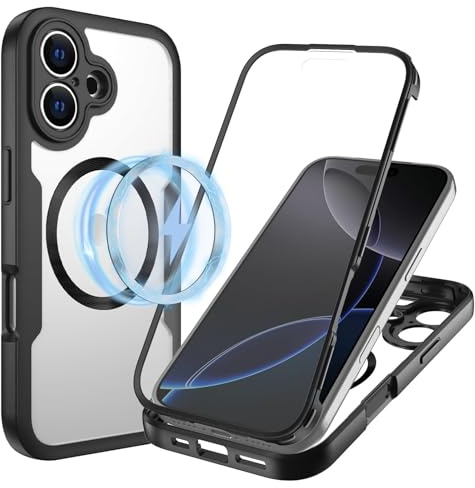 WeiCase Cover Magnetica per iphone 17, Custodia Antiurto con Protezione dello Schermo Integrata, 360° Sottile Cover Transparente Silicone Custodia, Nero