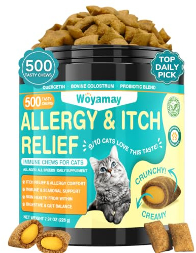 Woyamay Cat Allergy Chews, 500 Treats, Skin & Coat Support, Chicken Flavour