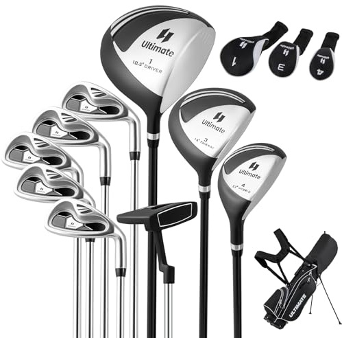 GOPLUS golfklubbset för män, komplett golf, klubbset, inkl. 1 driver, 3 fairway, 5 hybrid och 1 stativ, med justerbara axelband, högerhand (svart)