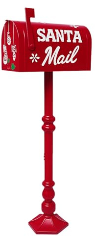 TIENDA EURASIA – Buzón Americano de Navidad | Papá Noel | Material Acero Inoxidable | Color Rojo | Acabado Brillante | Medidas Buzón 30x20 cm y Soporte 120 cm | Decoración Navidad