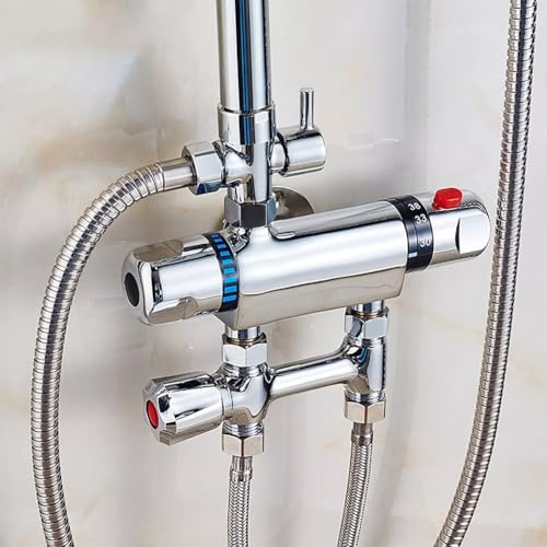Gettimore Mitigeur de douche thermostatique chromé pour robinet à barre exposée, contrôle de la température à 38 °C, sortie G1/2, construction en alliage